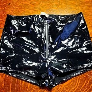 Bear Dance Glossy High Waist Zip Shorts Hot Pants Black Large Junior Dance